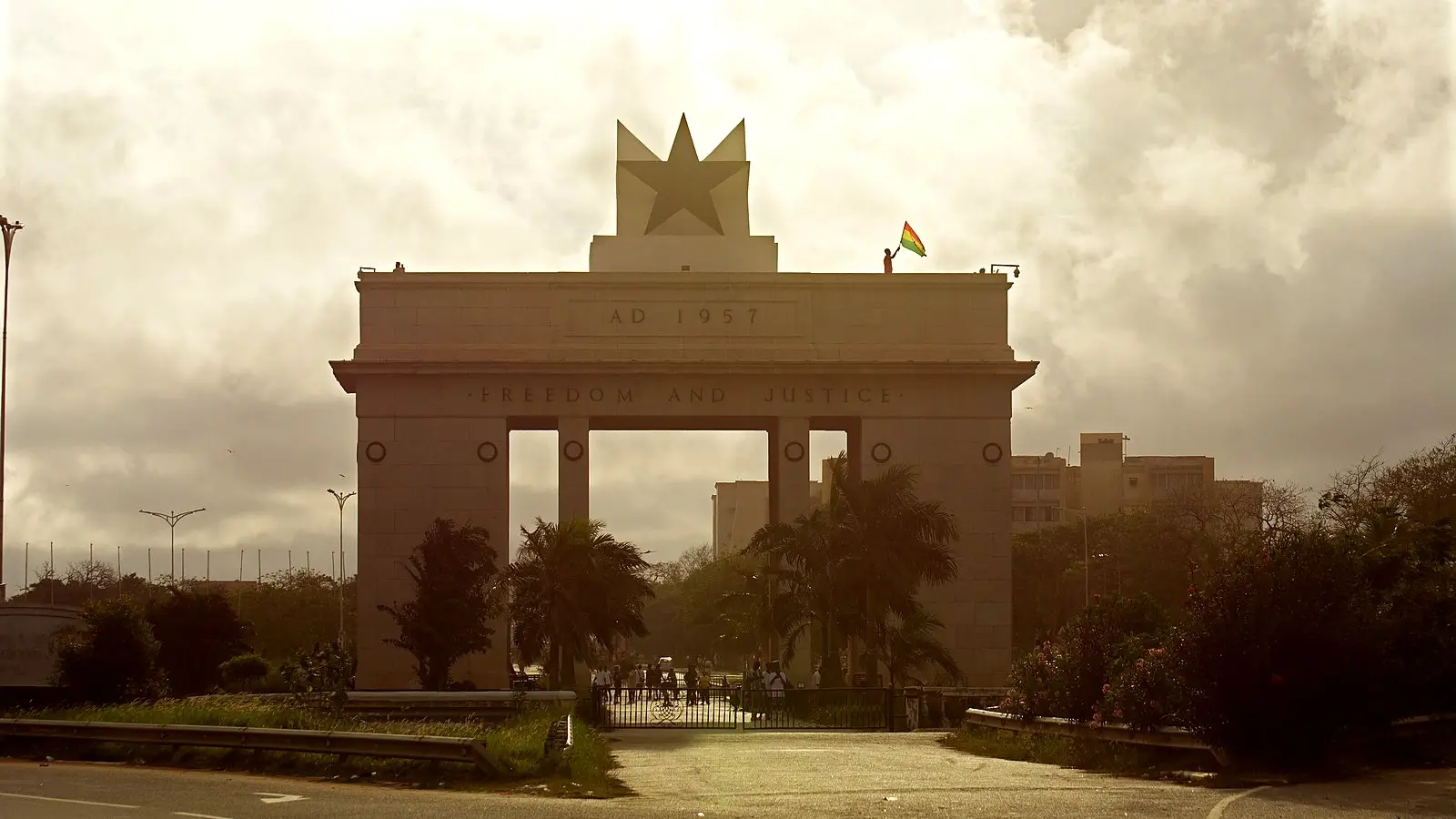 The Independence Arch in Accra at dusk